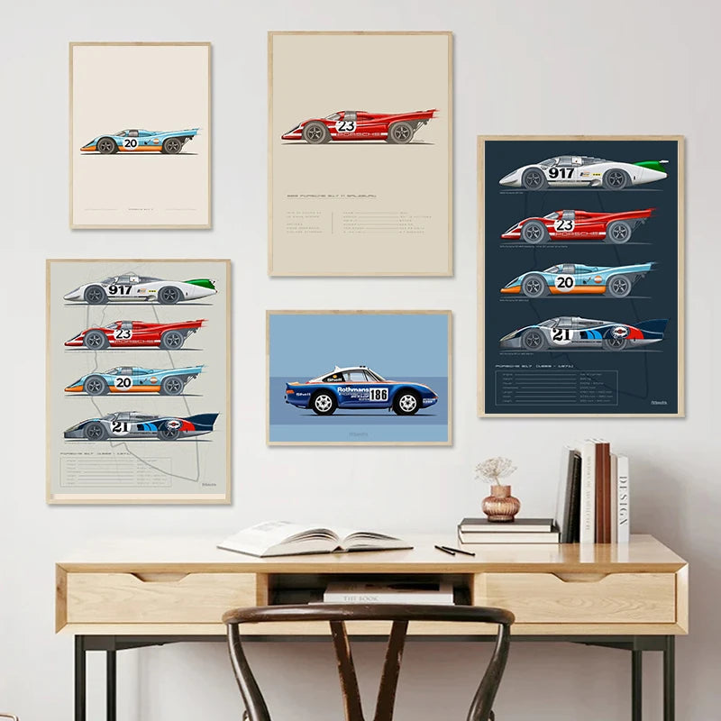 Poster voiture de course vintage F1 et 24 Heures du Mans