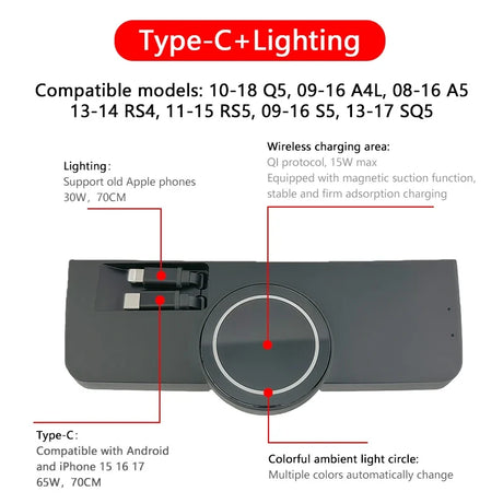 Chargeur à induction pour accoudoir central Audi Q5 8R, A4 B8 et A5 8T