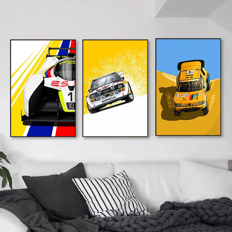 Poster voiture de course vintage F1 et 24 Heures du Mans