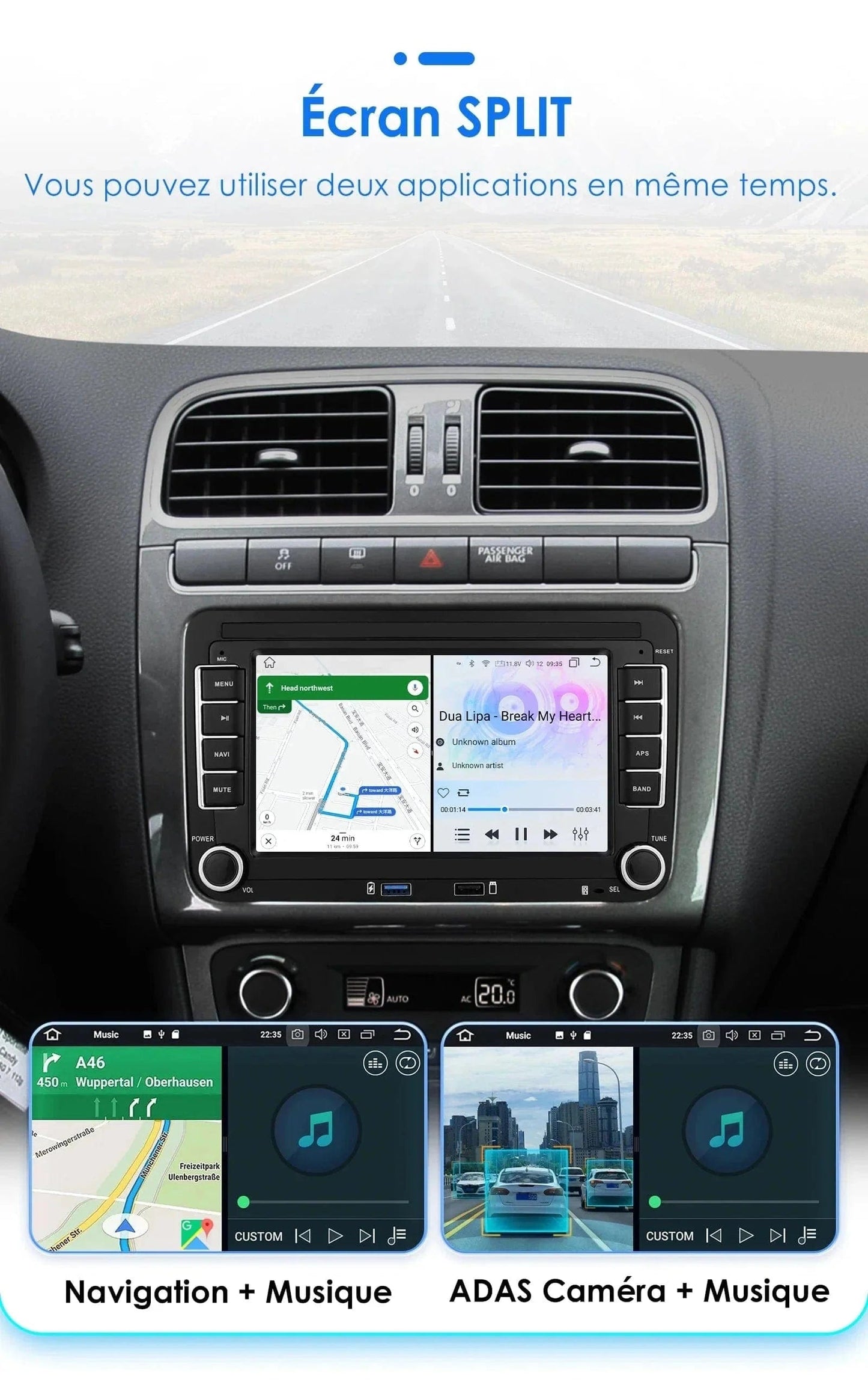 Autoradio connecté Android Auto et Apple CarPlay pour Volkswagen Polo 5 6R (2009 à 2013)