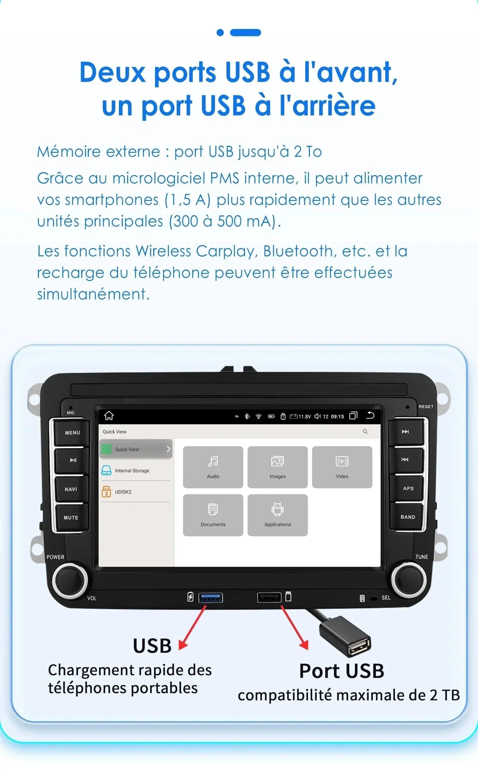 Autoradio connecté Android Auto et Apple CarPlay pour Volkswagen VW Amarok (2010 à 2013)