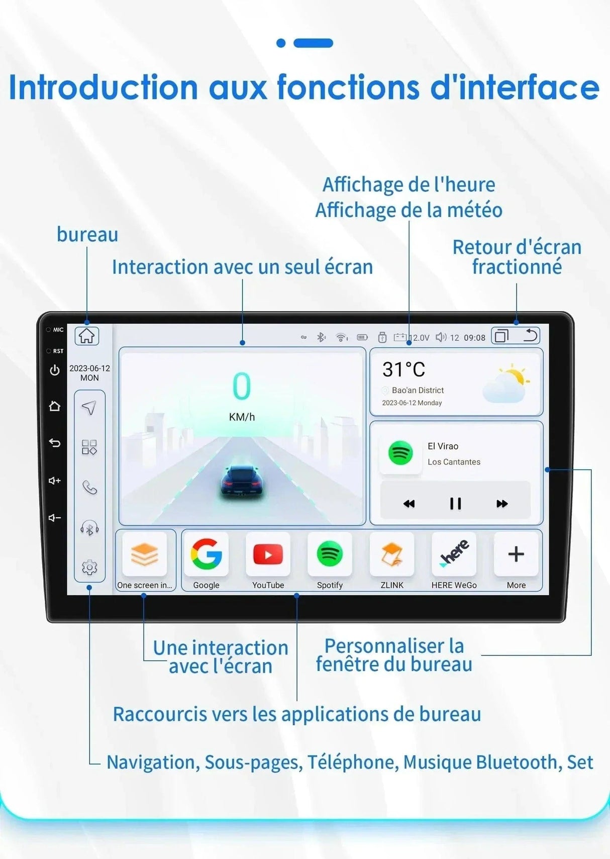 Autoradio connecté Android Auto et Apple CarPlay pour Volkswagen VW Amarok (2010 à 2013)
