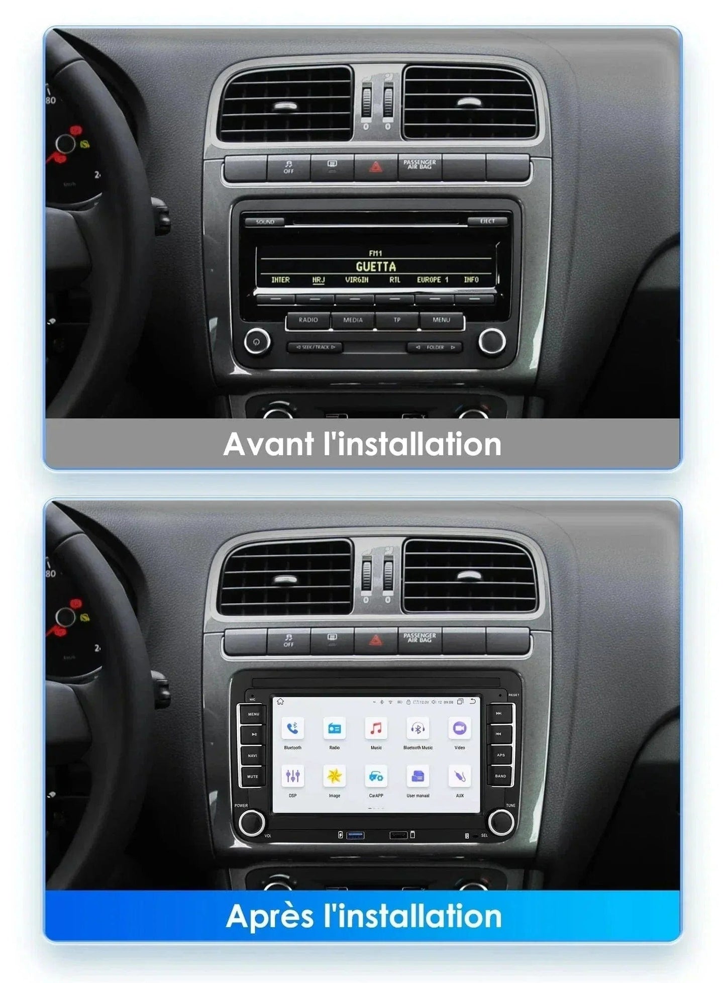 Autoradio connecté Android Auto et Apple CarPlay pour Volkswagen VW Passat (2005 à 2013)