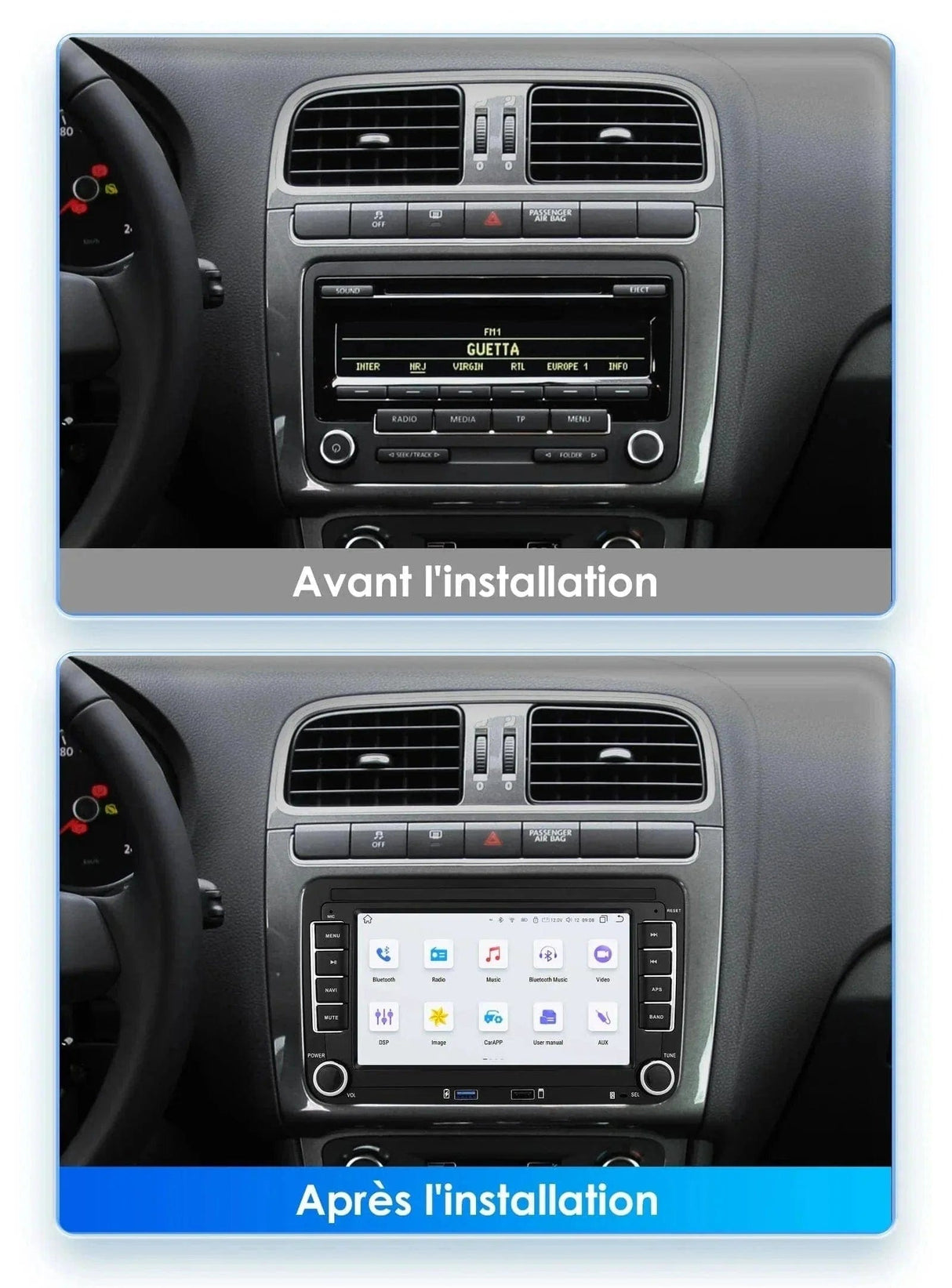 Autoradio connecté Android Auto et Apple CarPlay pour Volkswagen VW Touran (2003 à 2012)