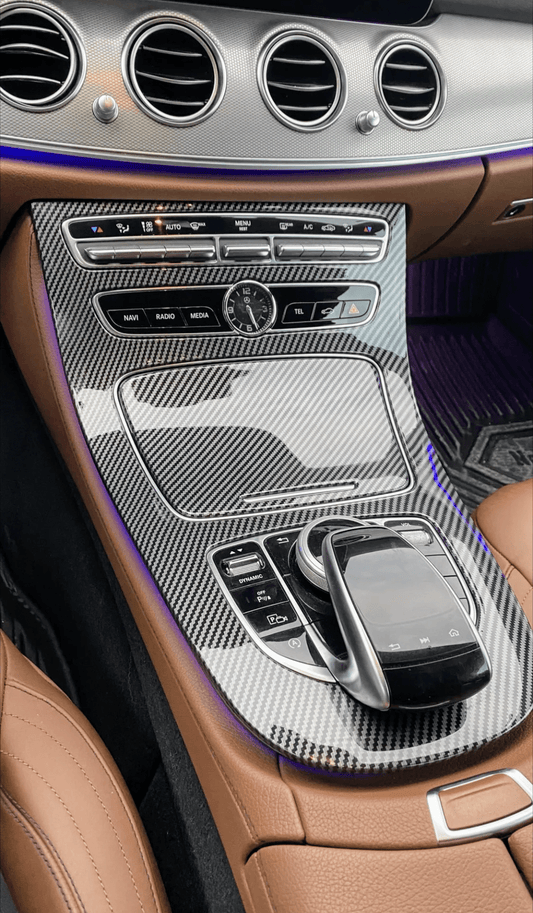 Garniture console centrale carbone replica pour Mercedes Classe E W213 - 2016 à 2018