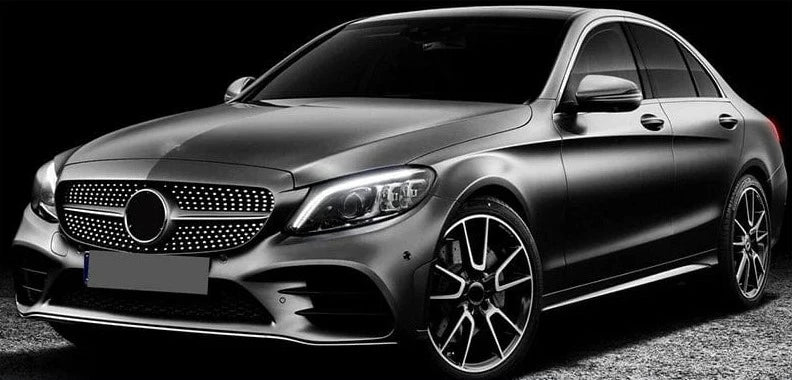 MagicKit For Mercedes Benz C-Class W205 Diamond Grill Front Bumper Gloss Black Radiator Grille 2019 2020 2021