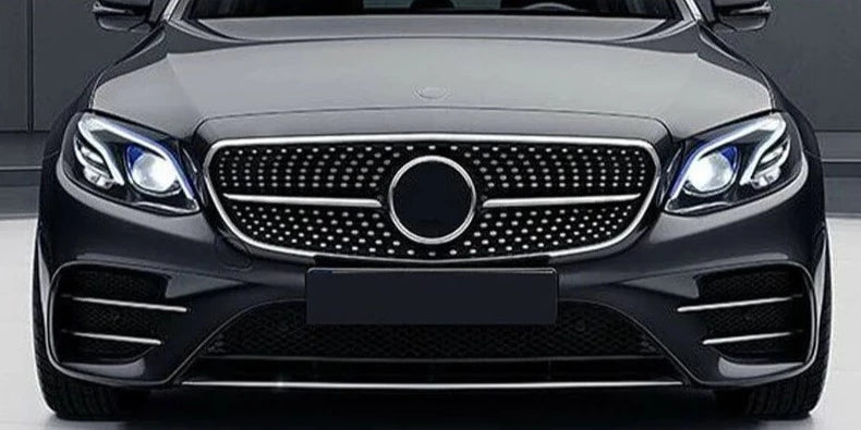 MagicKit Silver Chrome Diamond Bumper Grille For Mercedes Benz W213 E200 E300 E400 2016-2019 Middle Grill Part WIithout Logo