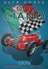 Poster de voiture de course vintage circuit de Livorno 1939