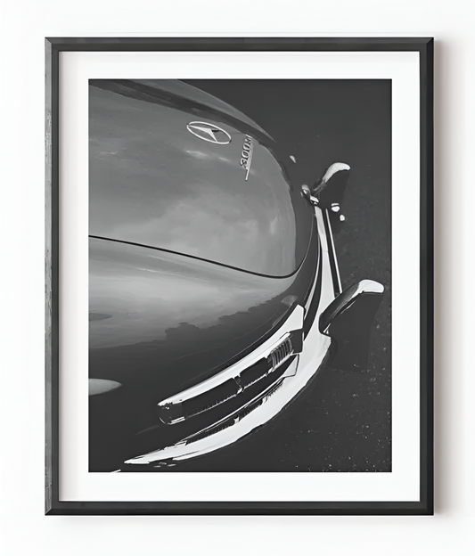Affiche noir et blanc vintage voiture ancienne Mercedes 300 SL