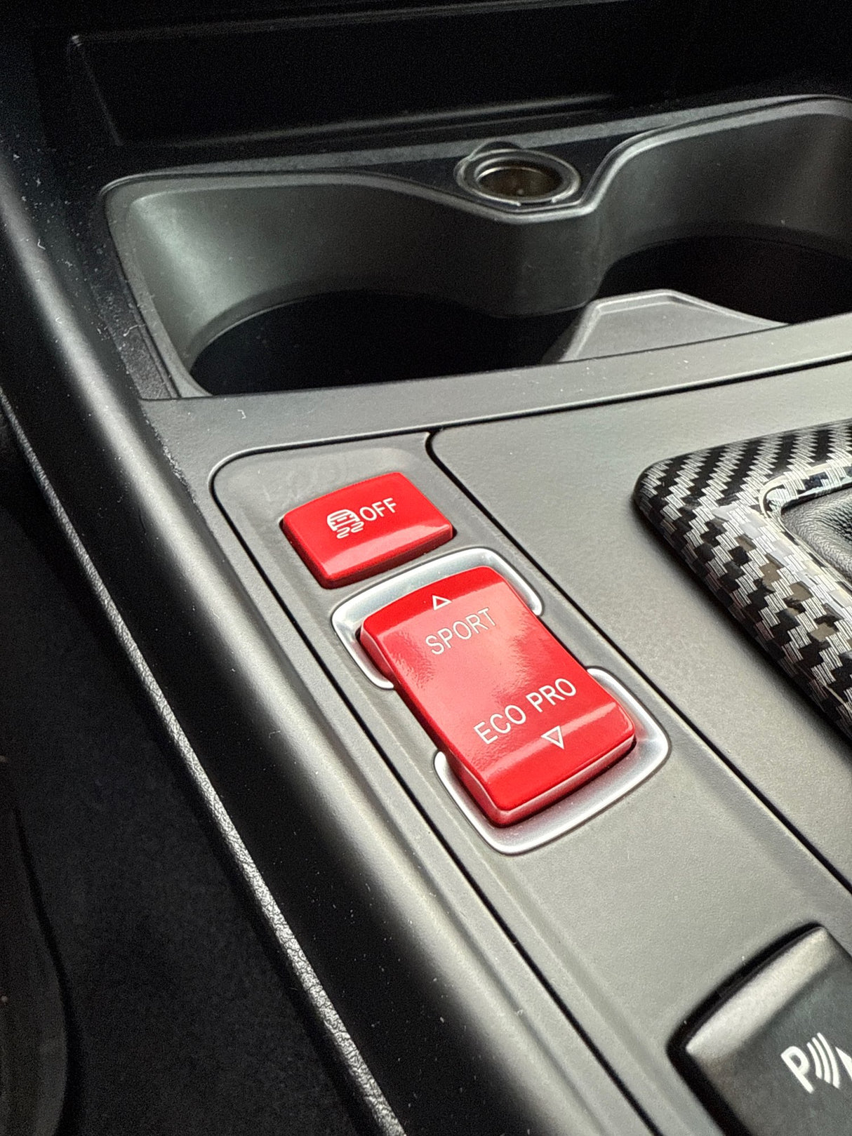 Boutons de Console Centrale Modes de Conduite Performance Rouges Bleus Noirs pour BMW Série 3 F30 et M3 F80 (2011 à 2019)